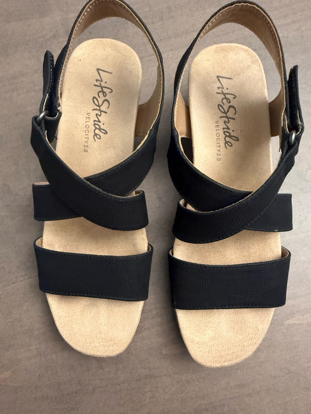 Life Stride Black Strappy Wedge Sandals